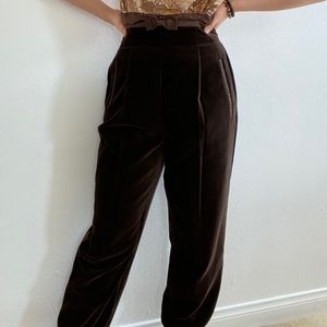 Vtg 80s Escada Couture Brown Velvet Ultra High Rise Pants